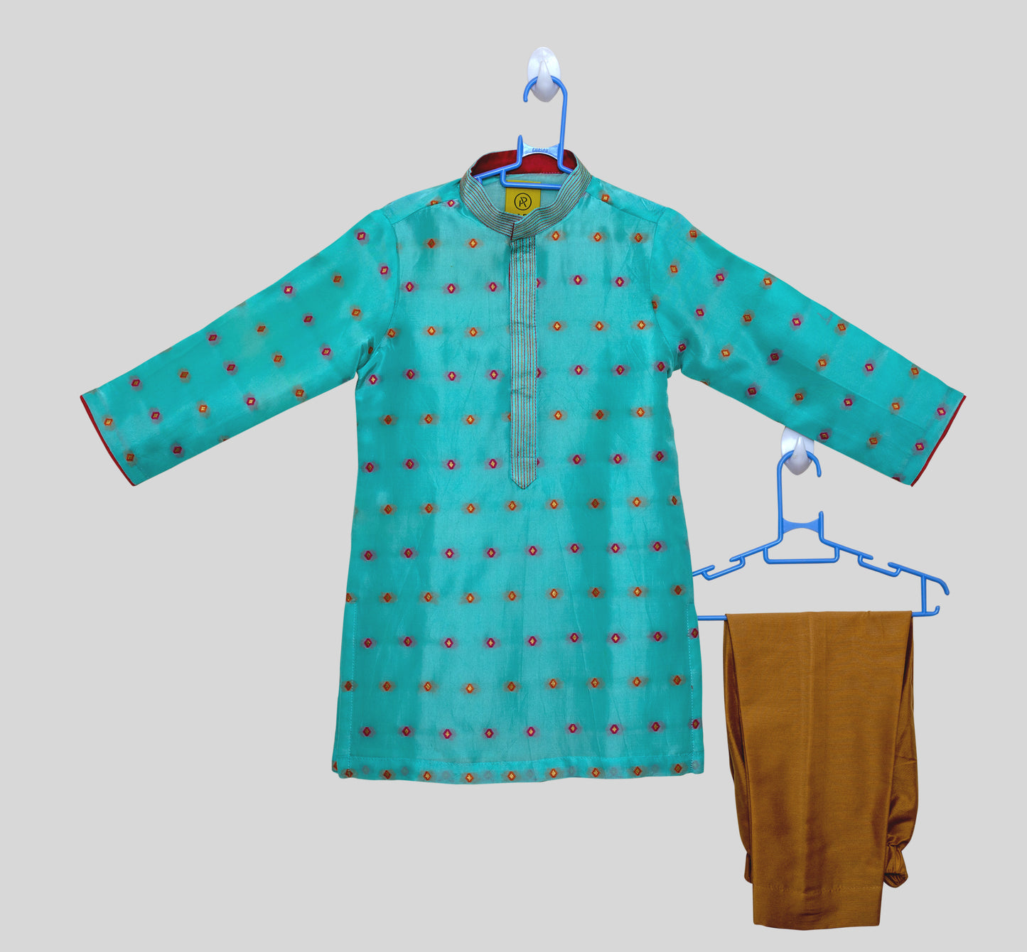 Light blue Bandhani Kurta with Golden Pant