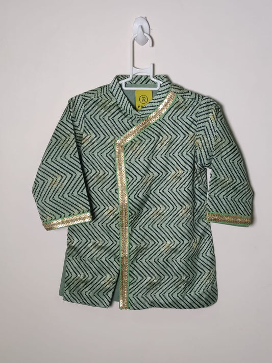 Green & Black Zig Zag Printed Kurta with light green embroidery work and pant